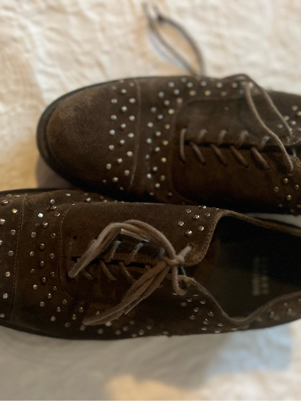 Stuart Weitzman Brown Suede Studded Lace-Up Womens Shoes size 8-1/2